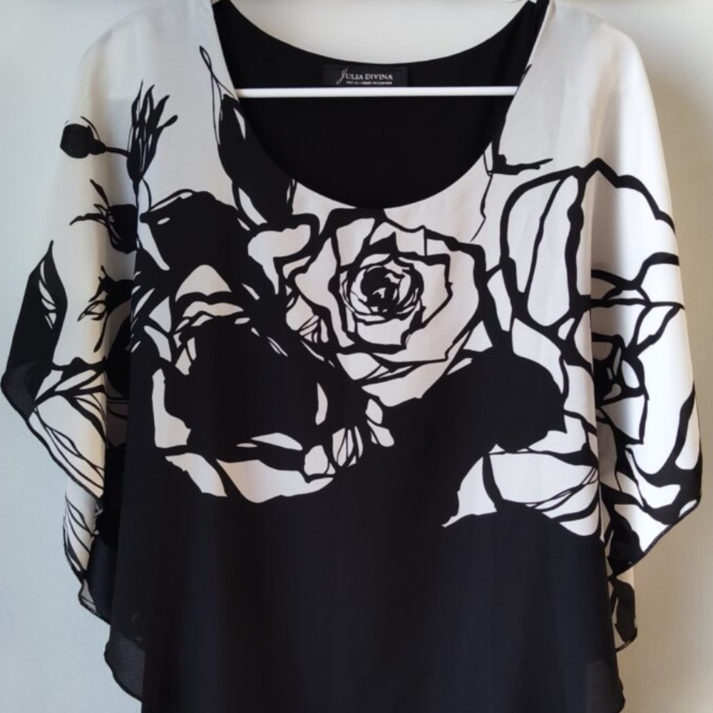 Black and White Floral Blouse